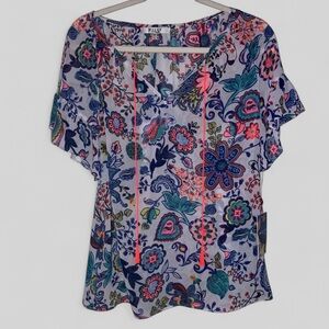 Milly By Design Nation Floral Sheer Peasant Top Capri Italia Sz S NWT